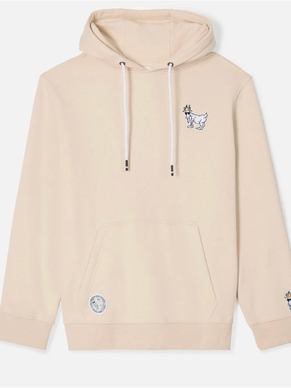 GOAT USA Adult XS Hoodie Sewn Logo Sand Shell Lt Beige Pullover Kangaroo Pocket